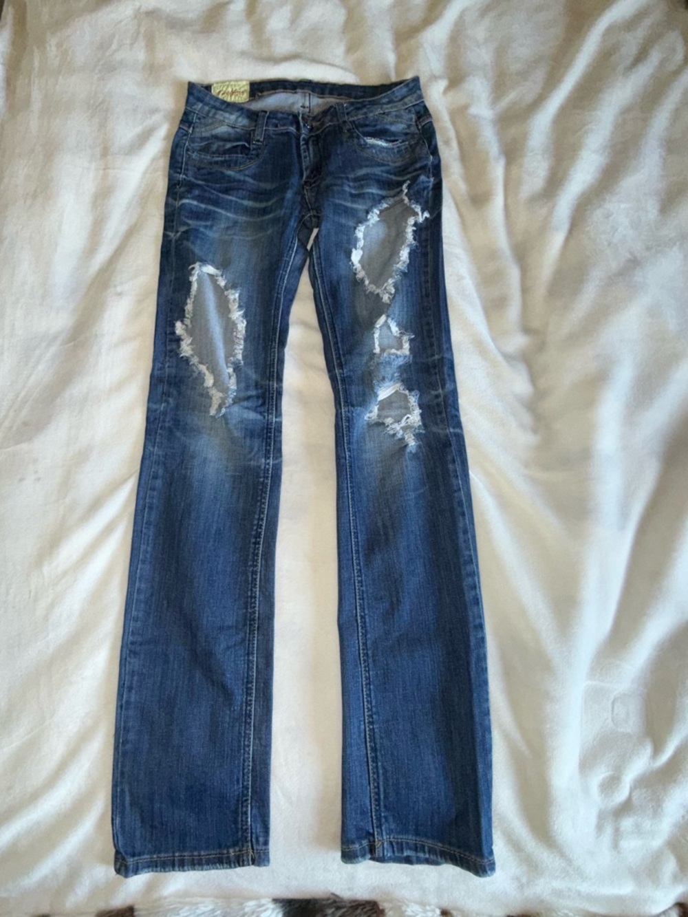 Machine Blue Distressed Straight Leg Jeans